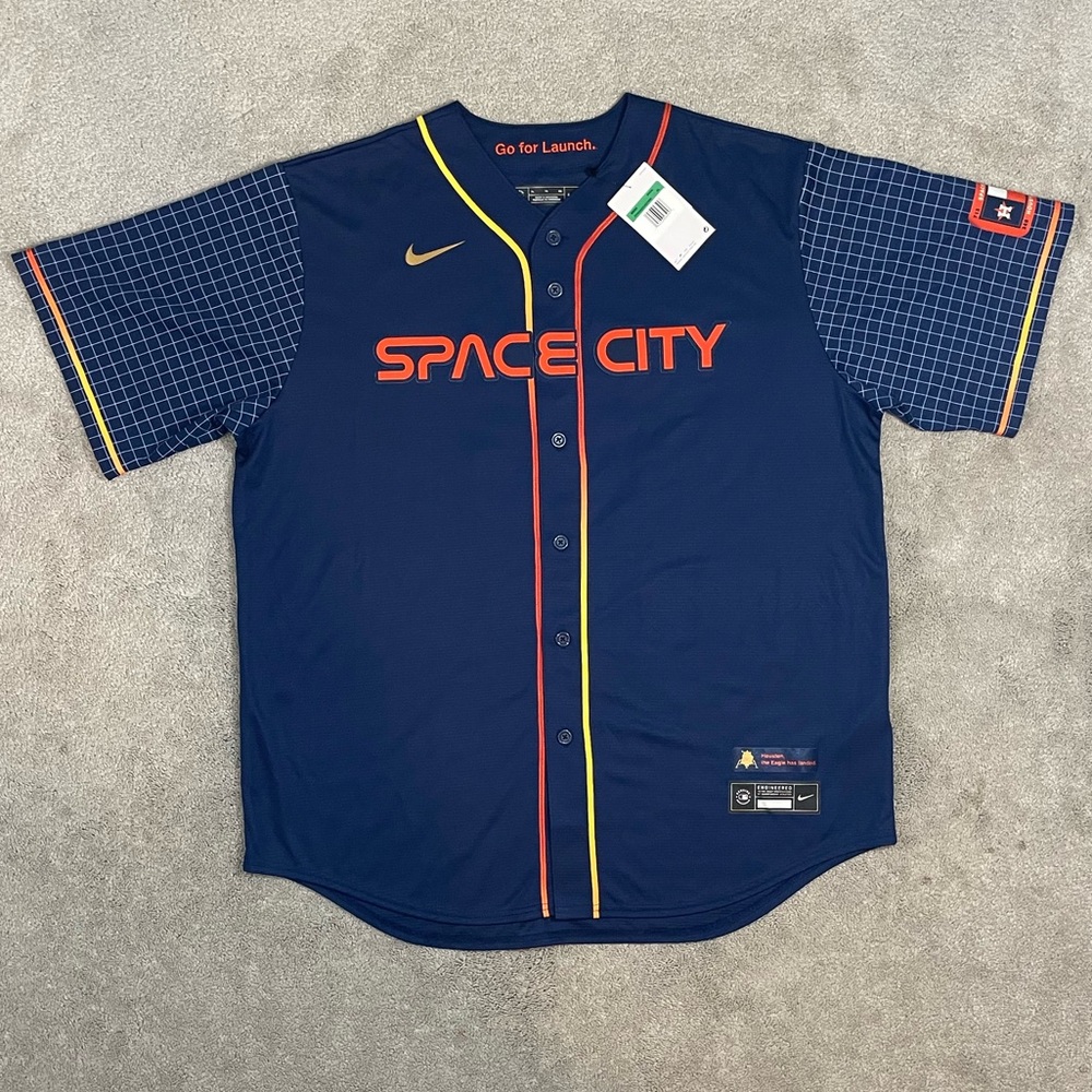 Men’s Nike Houston Astros Space City MLB Jersey Navy Blue Size XL